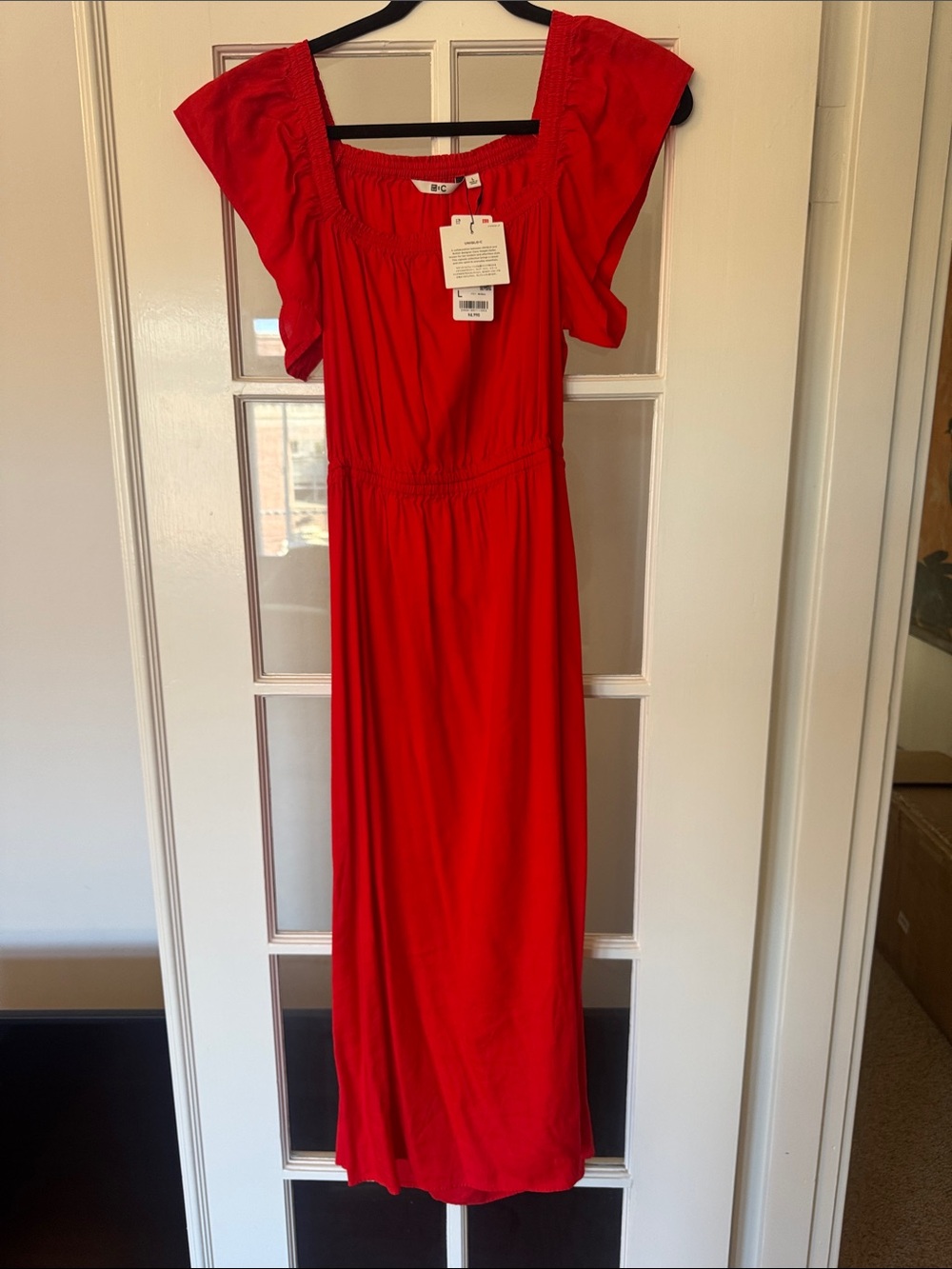 Uniqlo Red Maxi Dress with Ruffle Sleeves